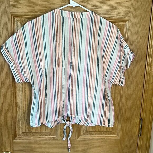 GAP Striped Tie Front Short Sleeve Top Medium - Picture 4 of 8
